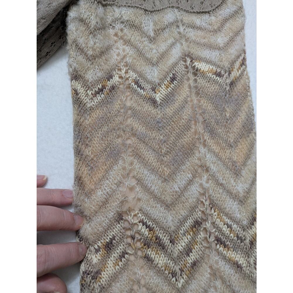 FREE PEOPLE Beige Soft Sweater Dress Short Knit Long Bell Sleeves Academia Sheer - Picture 15 of 16